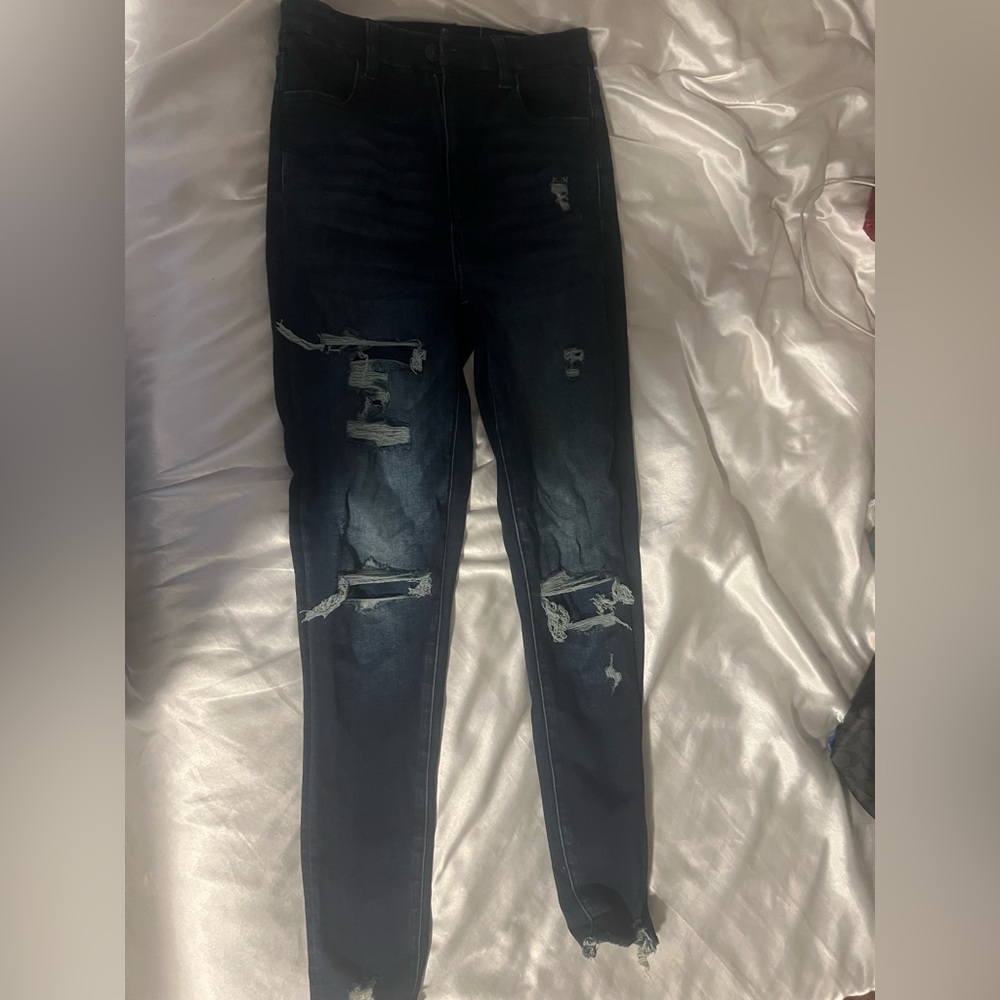 dark washed ripped with patches